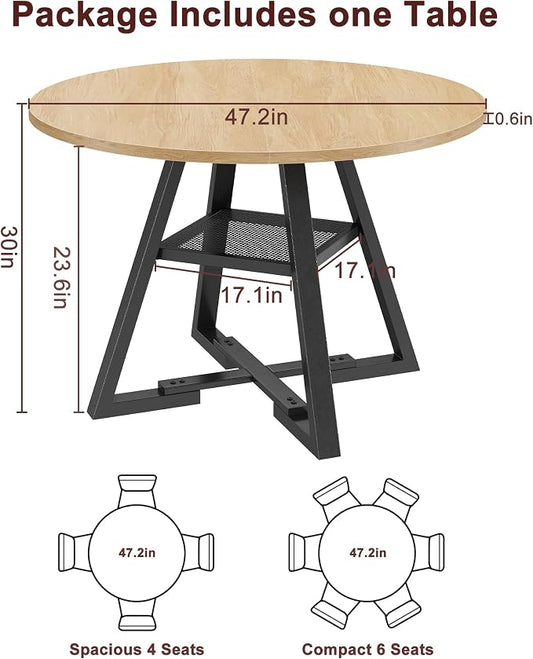Jocoevol 47'' Round Dining Table for 4,Kitchen Dining Room Circle Dinner Pedestal Table,Space Saving Wood Kitchen & Dining Room Furniture (Natual Wood, 47In)