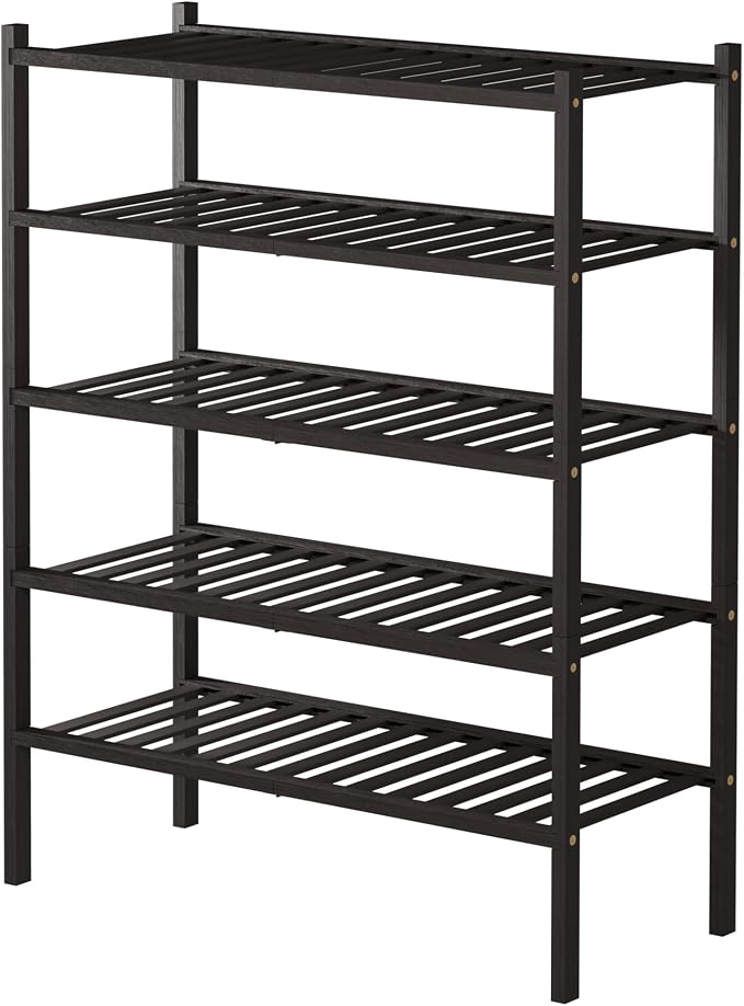 ROMGUAR CRAFT 5 Tier Bamboo Shoe Rack for Closet Free Standing Wood Shoe Shelf for Entryway Small Space Stackable 27"x11"x33" (Brown)
