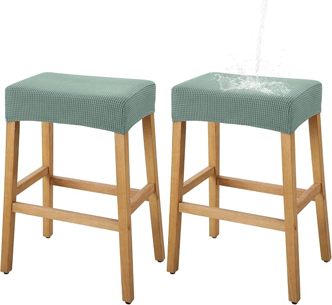 YISUN Stool Covers Rectangle - 2 Pack Stretch Waterproof Saddle Seat Cover Counter Bar Stools Bar Chairs Covers Kitchen Island Chairs Cushion Protector (2, Green)