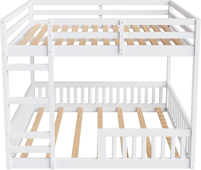 RUNNA Full Over Full Bunk Bed with Ladder,Guardrails,White | Full over full bunk bed with ladder,guardrails,solid wood frame,no box spring needed,bedrooms,guest rooms,dormitories,White