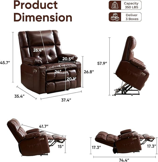 Dual Motor Power Lift Recliner Chair for Elderly with Massage and Heat, Oversized Lift Chair with Arm Storage, Lay Flat Lift Recliner for Adults, Big Tall, Infinite Position,Lving Room, Brown