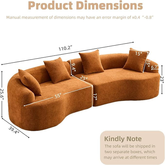 110.2" Curved Sectional Sofa,Luxury Wood Grain Chenille Fabric, Oversized Sectional Sofa,Compression Curved Couch for Living Room,No Assembly Needed (Orange, 110.2 Inch)