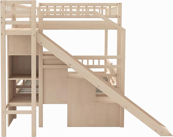 Full Over Full Bunk Bed with Slide and Staircase