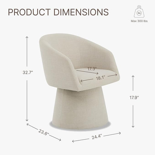 KISLOT Swivel Dining Chairs Set of 1, Upholstered Mid Century Modern Deskchair with Barrel Back, Linen Fabric Kitchen Chairs for Dining Room, Bedroom, Dressing Room, Linen