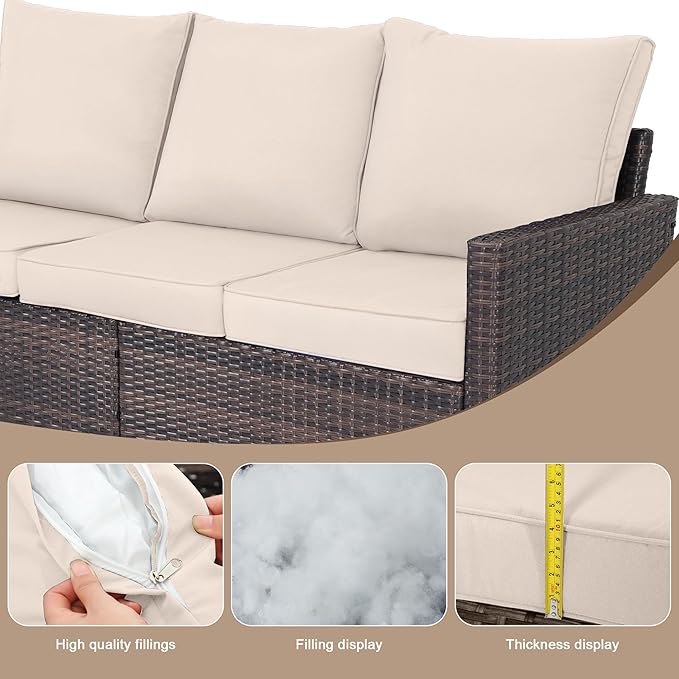 3-Seat Outdoor Sofa, PE Rattan, Beige | High Back Support,Deep Seat Comfort,All-Weather Cushions,For Patio/Garden/Deck,Modern Style