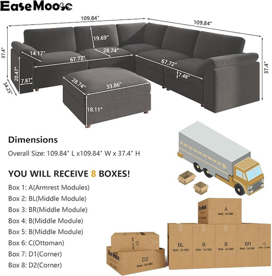 EASE MOOSE Oversized Sectional Modular Sofa,v Shape Sectional Couch with Ottoman,Deep Seat Cloud Couch for Living Room,Removable Cover