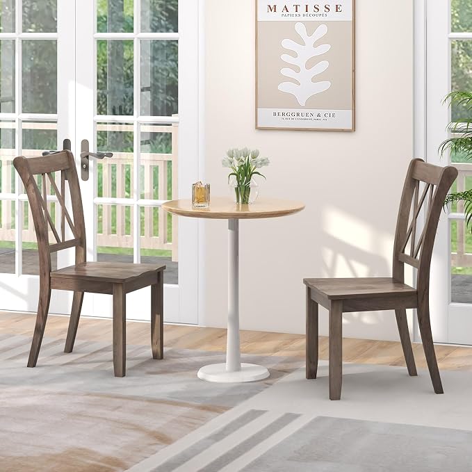 SIMOE Set of 2 Dining Chairs, Mid-Century Modern Farmhouse Style Wooden Chairs with Rubber Wood Frame, Ergonomic High Backrest for Dining Room, Kitchen, Living Room (Brown)