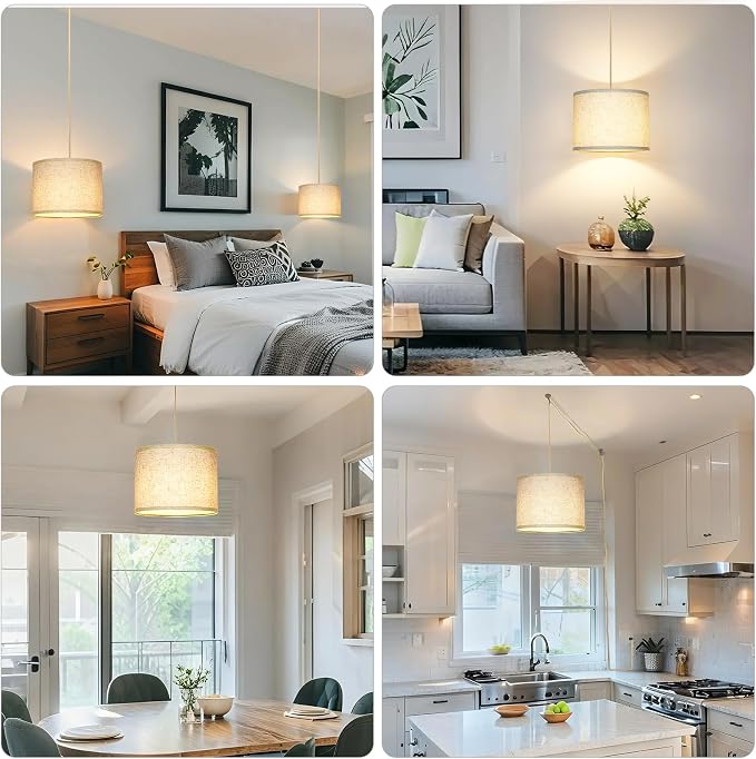 Qingmiao Boho Plug in Pendant Light, Hanging Lamp Plug in with LED Bulb, 3-Way Dimmable Hanging Light Fixture for Living Room Bedroom Kitchen Ceiling Farmhouse Home Decor