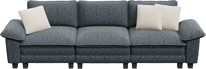 PHI VILLA Modern Modular Couches Sets, 123.6" Cloud Sectional Sofa with Upholstered Deep Seat, 3-Seater Couch for Living Room Small Spaces, Chenille Fabric, Dark Cyan