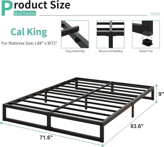 Lutown-Teen 9 Inch California King Bed Frames No Box Spring Needed Heavy Duty Metal Cal King Platform for Mattress Foundation, Noise Free, Easy Assembly, Black