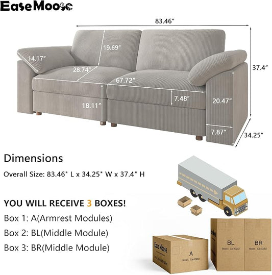 EASE MOOSE Comfty Modern Loveseat Couch, Modern Deep Seat Sectional 2 Seat Modular Sofa for Living Room,Light Gray