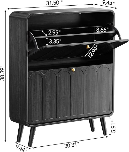Decofy Shoe Cabinet with 2 flip-Down Drawers (Walnut)