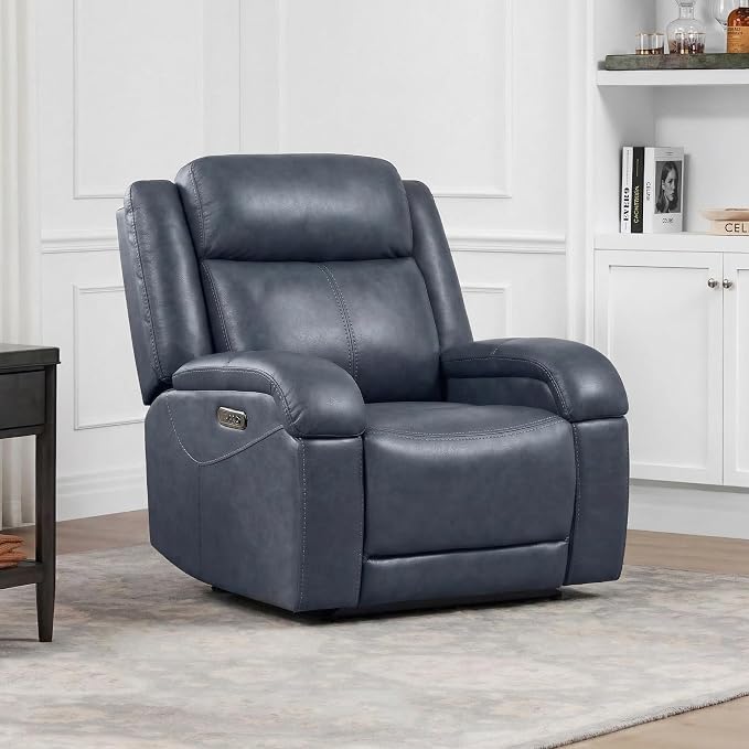 Watson & Whitely Genuine Leather Power Recliner Chairs for Adults, Wall Hugger RV Recliner with Power Headrest & Charging Ports, Electric Recliner Sofa Chair for Living Room, Navy