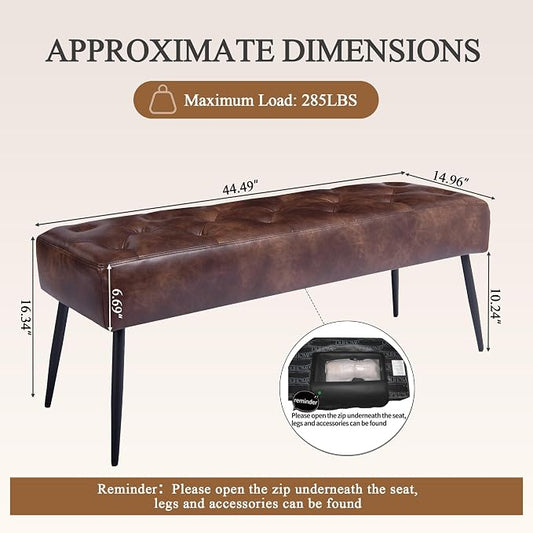 DUHOME Button-Tufted Ottoman Bench, Upholstered Bedroom Benches Footrest Stool Dining Bench Leather Accent Bench for Entryway Dining Room Living Room Bedroom End of Bed, Dark Brown