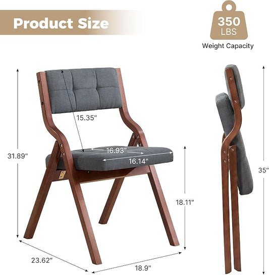 Folding Chairs with Cushion Set of 2,Padded Foldable Dining Chairs,Portable Wooden Folding Dining Chairs for Dining Room Kitchen Wedding Party Indoor Linen Walnut Darkgrey