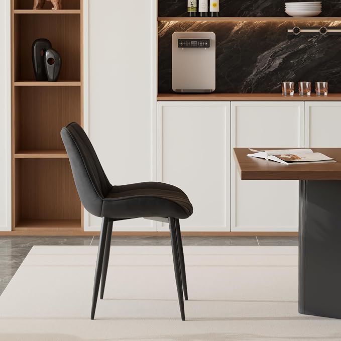VECELO Dining Chairs Set of 4, Velvet Fabric & Metal Frame, Mordern Style for Kitchen, Living Room,Offcie, Black