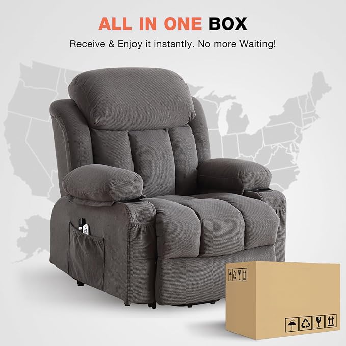 MAHOMICO Power Lift Recliner Chair for Elderly with Vibration Massage and Lumbar Heating, Electric Lift Recliner Single Sofa with Side Pocket, Two Cup Holders and USB Charge Port for Living Room