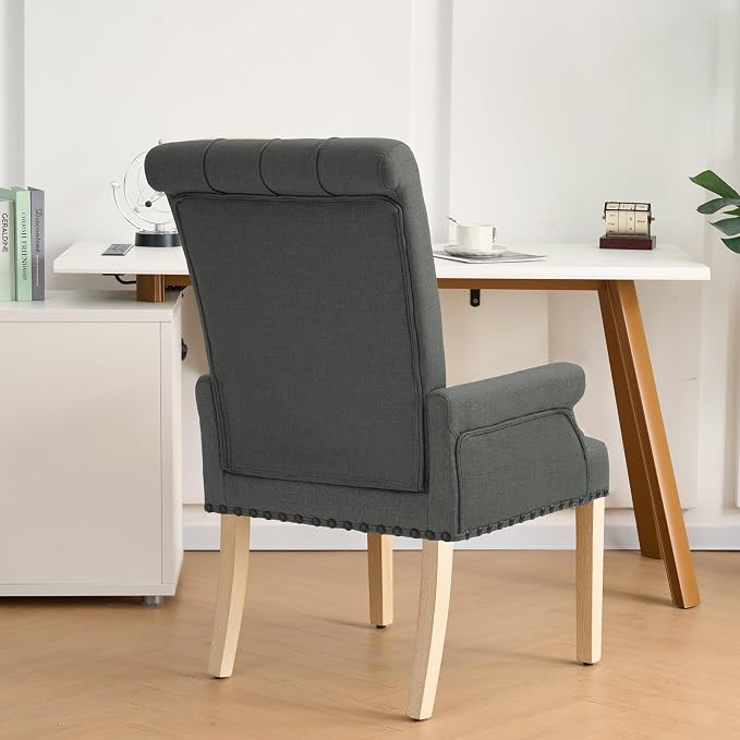 adochr Upholstered Fabric Accent Dining Chair, Arm Dining Chair with Elegant Tufted Club for Dining Room Kitchen Room, Dark Grey