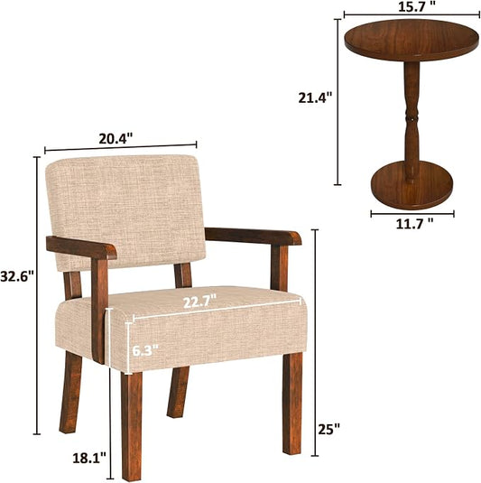 FAGAGA Accent Chairs Set of 2 with Table, Living Room Chairs with Soft Seat and Armrests for Living Room Bedroom Reading Room Waiting Room (Beige)