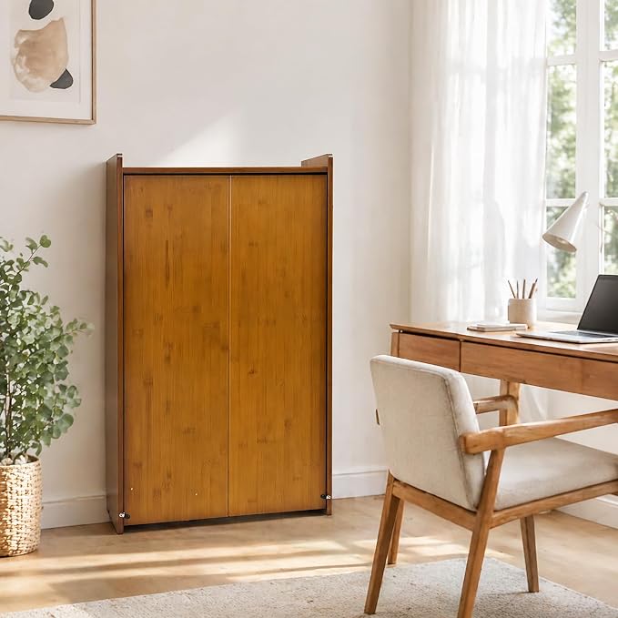HDDFER Bamboo Folding Desk for Small Spaces,Hidden Desk with Storage Shelf, Foldable Computer Desk for Bedroom Home Office, Mid Century Modern Fold Out Table Writing Table, Brown