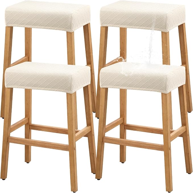 YISUN Stool Covers Rectangle - 4 Pack Stretch Waterproof Saddle Seat Cover Counter Bar Stools Bar Chairs Covers Kitchen Island Chairs Cushion Protector