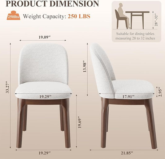 MALOL Wooden Dining Chairs Set of 2, Upholstered Kitchen & Dining Room Chairs with Thickened Wooden Legs, Farmhouse Side Chairs, Beige