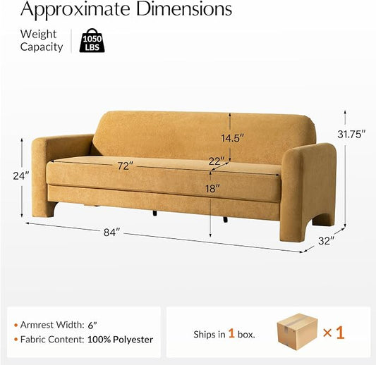 HULALA HOME 84" Modern Curved Sofa, 3 Seater Sofa for Living Room, Camel