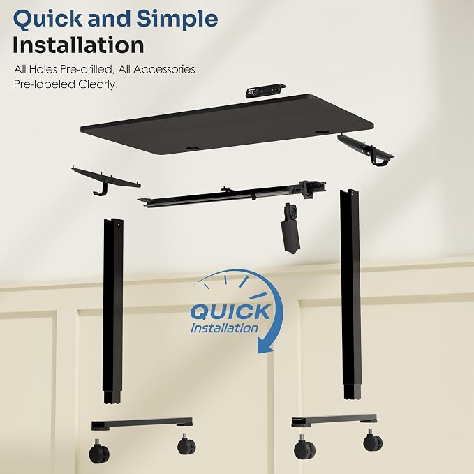 Monomi Small Electric Standing Desk, 35" x 24" Whole Piece Height Adjustable with Memory Controller, Black Sit to Stand Desk Workstation for Home Office