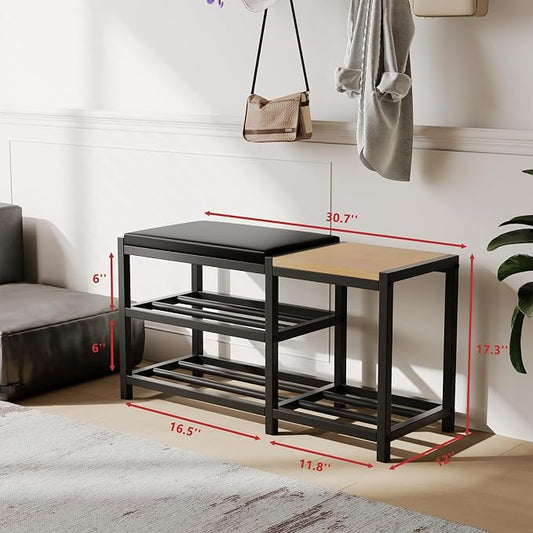 Shoe Bench,Shoe Organizer,Holds Up to 570 lb,12 x 30.7 x 17.3Inches,3-Tier Shoe Storage Bench,Entryway Bench with Cushioned Seats,for Shoe Rack in The Bathroom,Entryway,Bedroom,Living Room