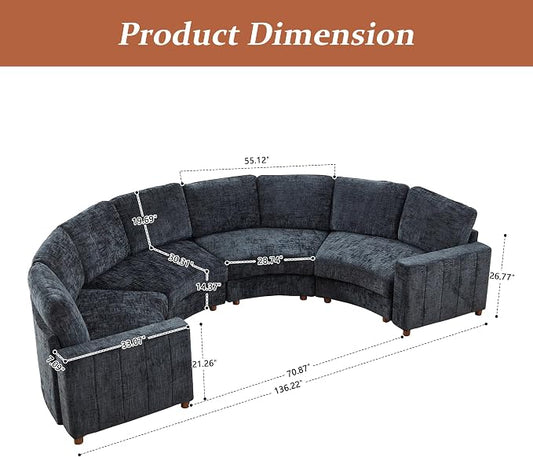 ORRD Curved Half Moon Sectional Sofa, Curved Couch with Deep Seat, Boucle Modular Sectional Sofa with Pillows, Chenille Comfy 4 Seat Couch for Living Room, Black Blue