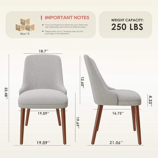 MALOL Upholstered Dining Chairs Set of 6, High-Back Dining Room Chair with Wood Legs, Padded Kitchen Chairs for Dining Room/Restaurant/Cafe, Light Grey