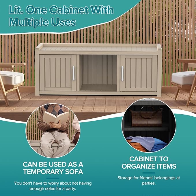 DRATO Outdoor Shoe Storage Cabinet, Waterproof Resin Shoe Storage Bench, Large Shoes Rack Cabinet with 2 Doors for Outdoor Indoor Entryway Hallway Corner Bedroom Porch (Grey, 2 Doors)