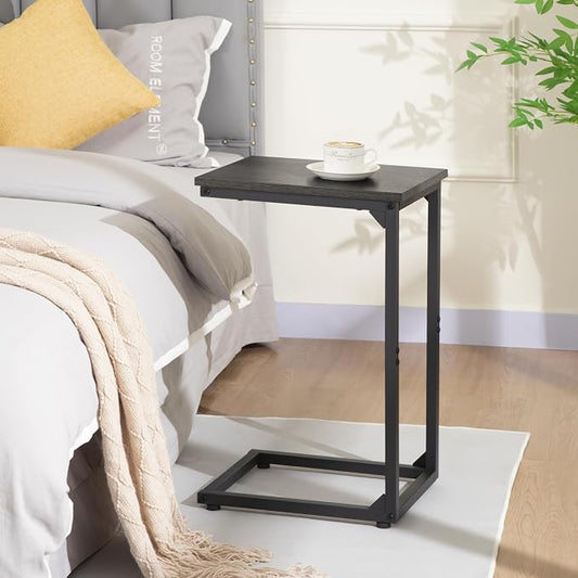 AMHANCIBLE C Shaped End Table Set of 2, Couch Side Table that Slide Under Sofa, Narrow Small Space TV Trays for Living Room, Bedroom, Dark Grey, HET02CDG