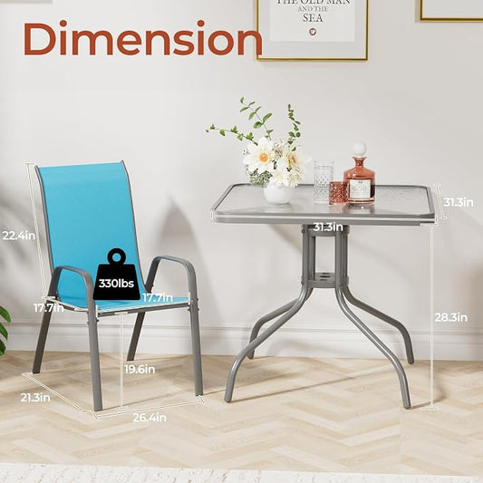 TLSUNNY Patio Dining Set 5 Pieces, All Weather Outdoor Furniture W/30"X 30" Table and 4 Stackable Textilene Chairs, Metal Table and Chairs for Lawn, Garden, Poolside, Backyard (Umbrella not Included)