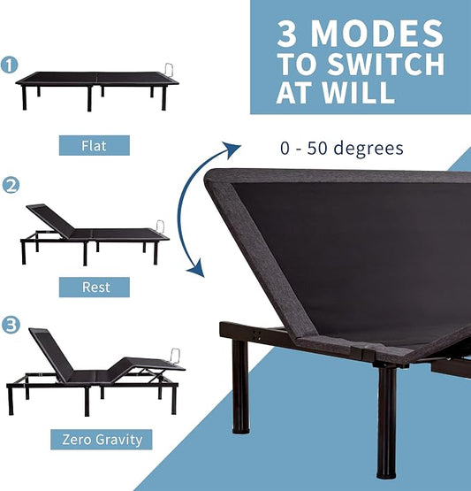 Dyonery Split King Adjustable Bed Base Frame,Electric Bed with Head and Foot Incline, Soft Cover & Zero Gravity & Wireless Remote with Backlight, 80"×76"×12",Black