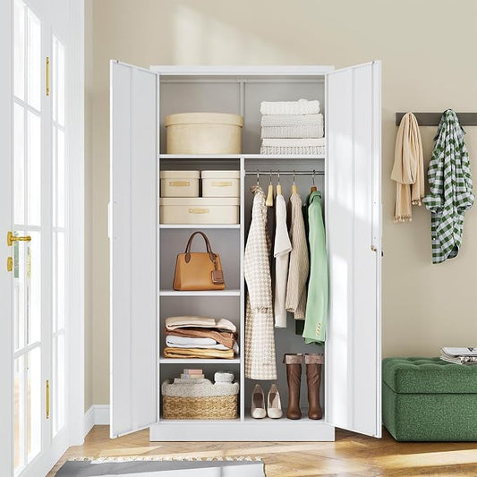 Letaya Metal Locker,Steel Wardrobe Storage Cabinets with Lock Door,Clothing Coat Storage Freestanding for Office, Home, School, Employee,Gym,Fire Department (White)