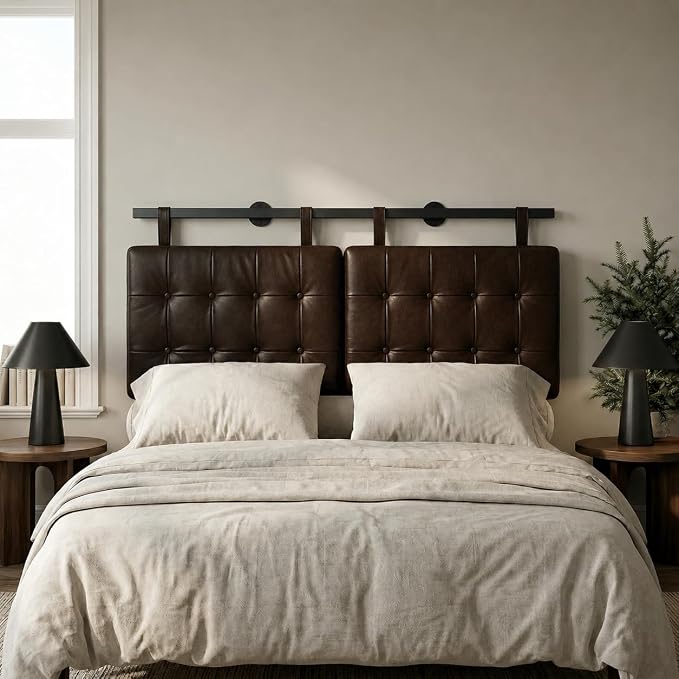 King Headboard only, Wall Mounted Headboard for Adjustable Bed, Hanging Head Board for King Size Bed, Button Tufted Upholstered Headboard Cabeceras De Cama for Bedroom, Dorm, Dark Brown Faux Leather