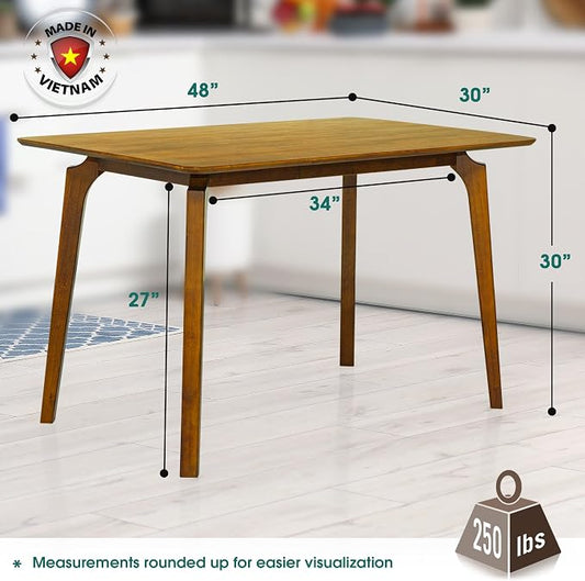 Acacia Verve 48" Solid Wood Dining Table for 4, Rectangular Acacia Wood Kitchen Table, Modern Farmhouse Style, Rustic Natural Finish, Dining Room Furniture, Seats 4 Comfortably, Caramel