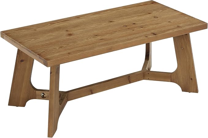 Solid Wood Coffee Table, 47-Inch Rectangle Coffee Table for Living Room, Farmhouse Accent Low Tea Tables for Home, Office, Brown