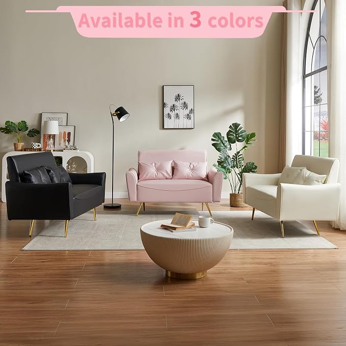 Brelice 47" Faux Leather Loveseat Sofa, Modern Small Couch for Small Space with 2 Pillows, 2 Seater Couch for Living Room, Bedroom, Office, Apartment (Pink)