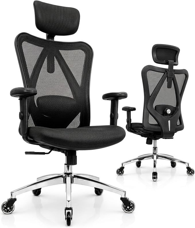 Duramont Ergonomic Office Chair | Adjustable Desk Chair with Lumbar Support and Rollerblade Wheels | High Back Chair with Breathable Mesh | Thick Seat Cushion