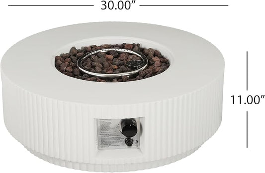 Merax 40,000 BTU Propane Fire Pit Table with Lid, MGO Concrete Outdoor Patio Heater, 2-in-1 Coffee Table with Adjustable Flame, White(Tank Cover Not Provided)