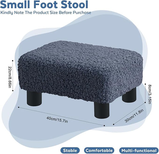 BRIAN & DANY Small Foot Stool Ottoman, Footstool with Legs, Sherpa Foot Rest for Couch, Foot Stools Small for Living Room, Bedroom and Office, Blue
