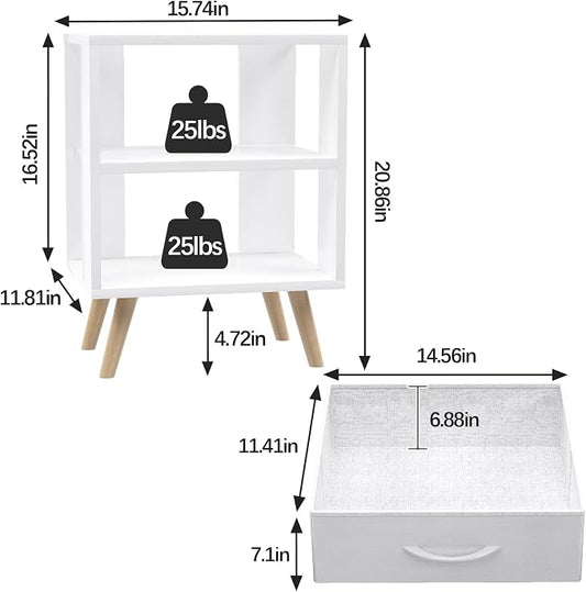 Aenuert Night Stand, White Kids Nightstand with Drawer, Nursery Side Table with Open Storage, 2-Tier Modern End Table, Bedside Table for Small Space, Living Room, Bedroom