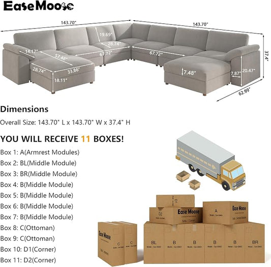 EASE MOOSE Oversized Sectional Sofa with Ottoman, Modern Luxury Wide Deep Modular Couch, U Shaped Couch for Big Spaces Living Room