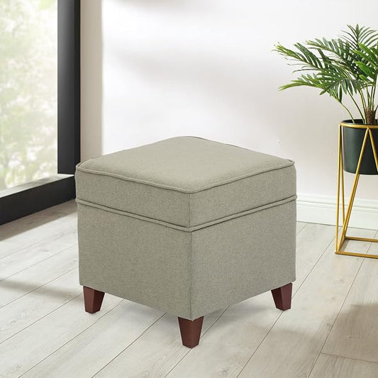 Adeco Fabric Ottoman with Storage Chest and Footrest - Square Seat, Light Brown