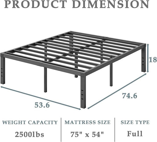 FSCHOS Full-Size-Bed-Frame / 18 Inch High/Metal Bed-Frames-Full/Reinforced Steel Slats Support/No Box Spring Needed/Heavy Duty Mattress Foundation/Easy Assembly/Noise Free/Black