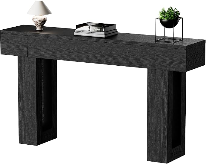 63 Inch Long Console Table, Narrow Rectangular Sofa Table Behind The Couch, Farmhouse Entryway Table for Entrance, Hallway, Living Room (Black)