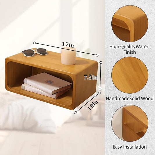 Floating Nightstand, Wall Mounted Bedside Shelf, Handmade Bedroom Furniture,Pine Wood Floating Bedside Table, Minimalist and Unique Style 18”x 10”x 7.5” Walnut