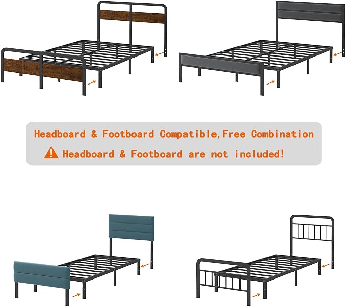 Cieemine 10 Inch Twin Bed Frames, Platform Metal Bed Frame Twin Size Heavy Duty Steel Slat Mattress Foundation, No Box Spring Needed, Easy Assembly, Noise-Free, Black